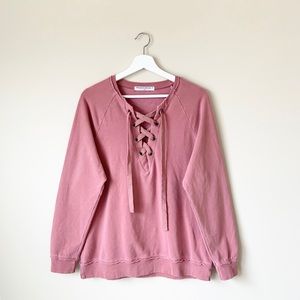 UO Project Social T Lace Up Cotton Pink Sweatshirt